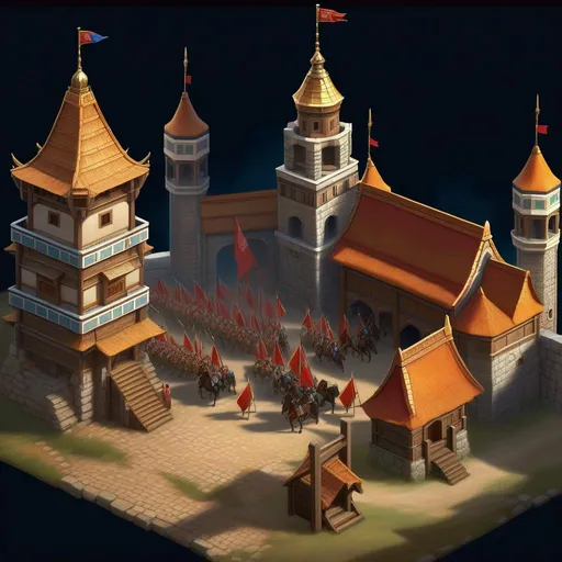 Prompt: Age of Empires II, Huns, isometric, gameplay, HUD, extremely detailed painting by Greg Rutkowski and by Henry Justice Ford and by Steve Henderson