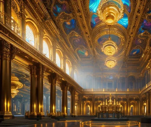 Prompt: Goldener Saal, widescreen, 16:9, 8k, front, full body, Epic action pose, epic Instagram, solar, psychedelic, fog, dusk, Twilight, hyperdetailed, intricately detailed, hyper-realistic, fantastical, intricate detail, WIDESCREEN, complementary colors, concept art, masterpiece, NEON oil painting, heavy strokes, splash arts, Wide Angle, Perspective, Double-Exposure, Light, NEON Background, Ultra-HD, Super-Resolution, Massive Scale, Perfectionism, Soft Lighting, Ray Tracing Global Illumination, Translucidluminescence, Crystalline, Lumen Reflections, in a symbolic and meaningful style, symmetrical, high quality, high detail, masterpiece, intricate facial detail, intricate quality, intricate eye detail, highly detailed, highly detailed face, Very detailed, high resolution