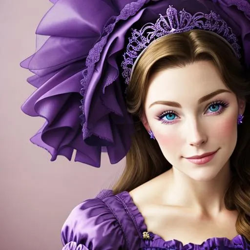 European princess wearing purple, facial closeup