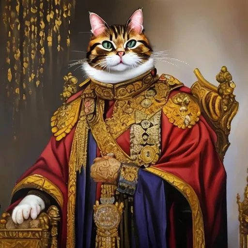 An oil painting of a cat dressed as a emperor | OpenArt