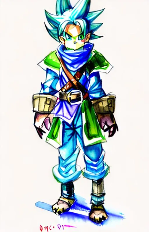 Prompt: A watercolor sketch of a Dragon Quest OC character.