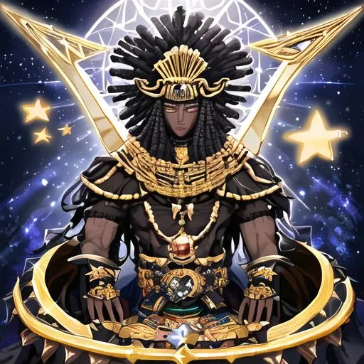 Prompt: Powerful very Black african god, gloriousand magnificent like a star. 4k, handsome. 