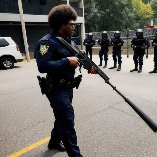 Prompt: Extremely detailed evil white Racist nazi cops excessive force on black people American dood  Afro Americans with night stick 4k quality very detailed hyper realistic 