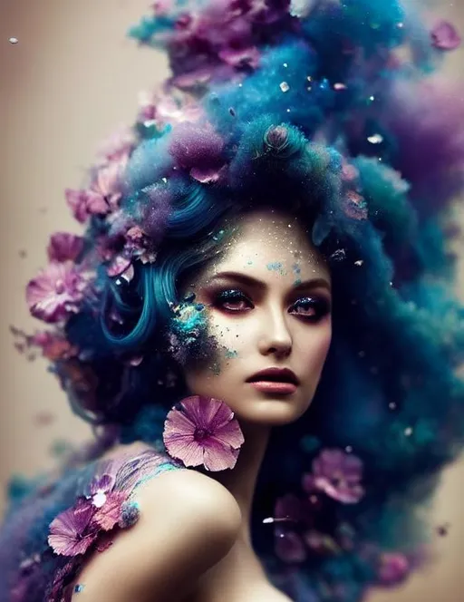 Prompt: Dreamy, A beautiful ethereal woman turning into glittery dust, disappearing, fragmented, vanishing into dust clouds from top to bottom art by Alberto seveso, gediminas pranckevičius, pino daeni, peter mohrbacher, intricate details, highly detailed, cinematic smooth, unreal engine 