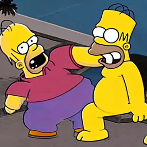 Prompt: Homer Simpson competing in the king of iron fist tournament against Prototype Jack homer is in the middle of a 20 hit combo and about to activate his rage drive