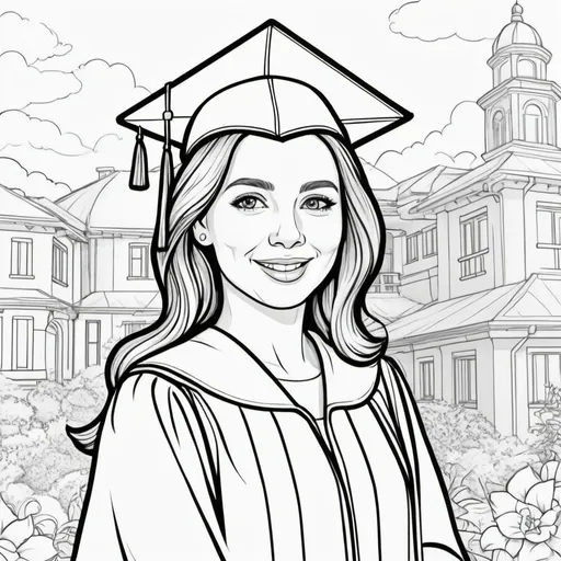 Prompt: generate colouring book for adults, cartoon style, thick lines, low detail, no shading, -- ar 9:11 upbeat vibe, high quality, printable, stress-relief, relaxing activity, confidently,  the lady is graduated from her master's program in architecture Faded
