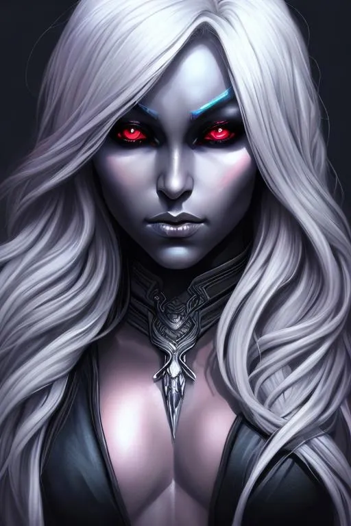 Prompt: portrait female drow assassin, natural eyes, high quality, photorealistic, realistic lighting