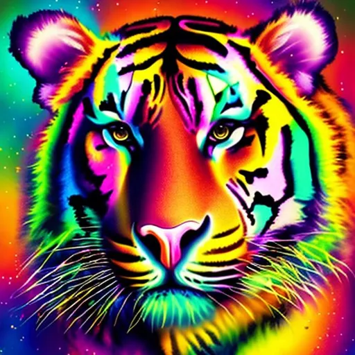 Prompt: Lisa Frank style tiger portrait 