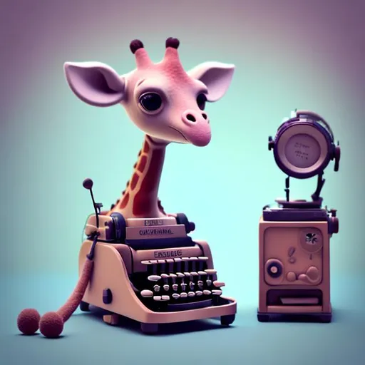 Prompt: Tiny cute 
giraffe using a 
typewriter toy, 
standing character, 
soft smooth lighting, 
soft pastel colors, 
skottie young, 3d 
blender render, 
polycount, modular 
constructivism, pop 
surrealism, physically 
based rendering, 
square image

