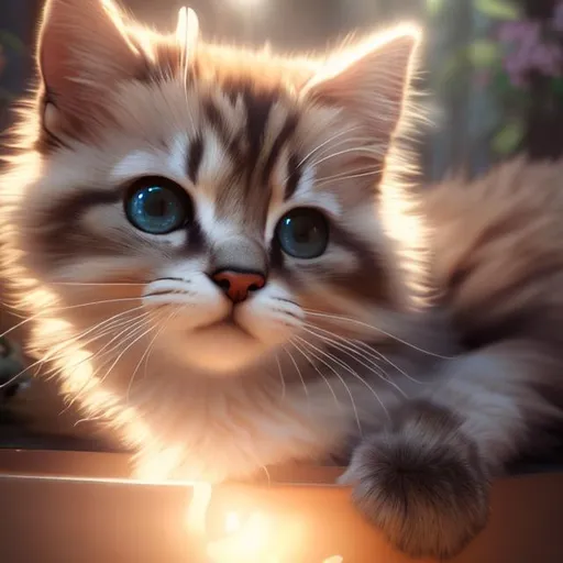 Prompt:  realistic very cute and eyes calm lighting, highly detailed, adorable, beautiful, soft dramatic lighting, light shafts, radiant, ultra high quality, realistic background, just face with treats and toe beans