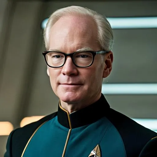Prompt: Tim Gunn in a Starfleet uniform. {Star Trek: The Next Generation}