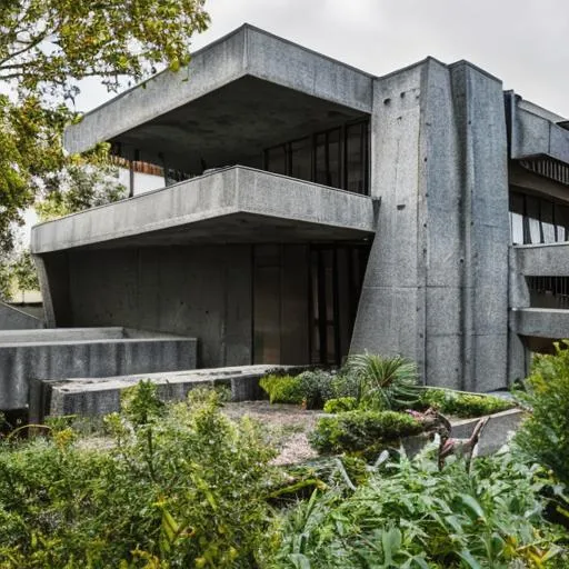 Prompt: a large brutalist architecture home