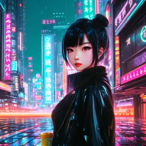 Prompt: unreal engine, hyper detailed girl, full body,  chinese woman mid 20, standing in the rain, neon signs background, big city by night, raining, short black hair, cell shading, semi-monochrome, girl wearing chinese dress, 1 lean skinny beautiful girl anime, beautiful detailed hair, big green eyes, 2D illustration, professional work, (masterpiece), (anime style),  centered, shot from below, 8k resolution, deviantart masterpiece, oil painting, heavy strokes, paint dripping, splash arts, ultra details, splash style of dark fractal paint, contour, hyperdetailed intricately detailed , fantastical, intricate detail, splash screen, ultra details