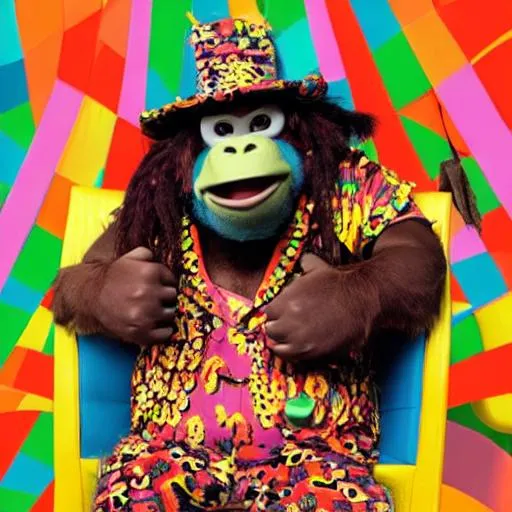 Prompt: Donkey Kong dressed up like a funky george clinton from the parliament funkadelic 
