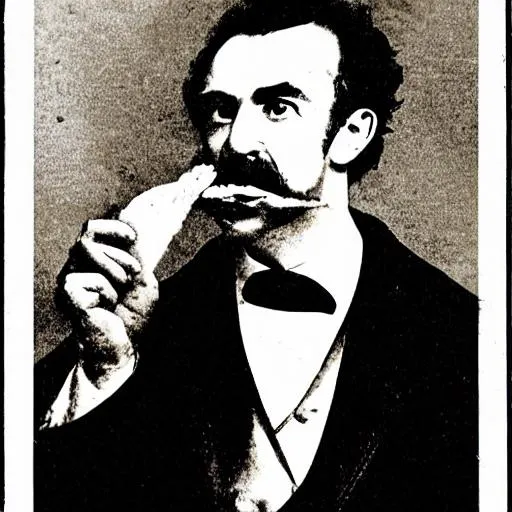 Prompt: John Wilkes Booth eating a cheese steak on a plate.