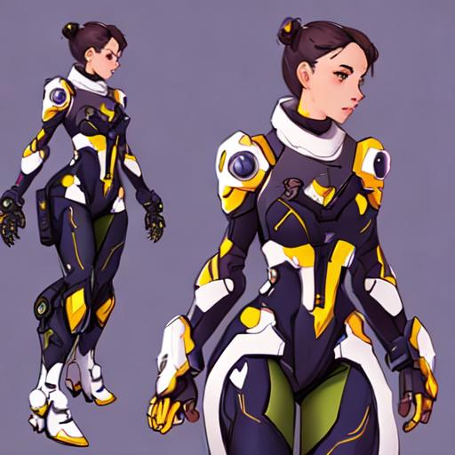 girl wearing mech suit, concept art in style of Over...