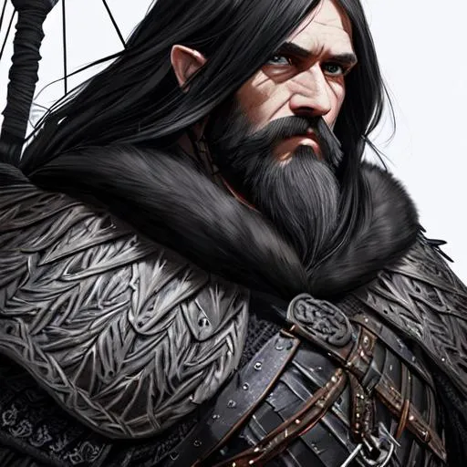 Prompt: #Tiel# character, a cruel raider, thin shoulder-length black hair,small black beard, {eyes} black, {clothes} chainmail armour, brown cloak, {background} a black viking longship, fantasy, perfect composition, hyperrealistic, super detailed, 8k, high quality, trending art, trending on artstation, sharp focus, studio photo, intricate details, highly detailed