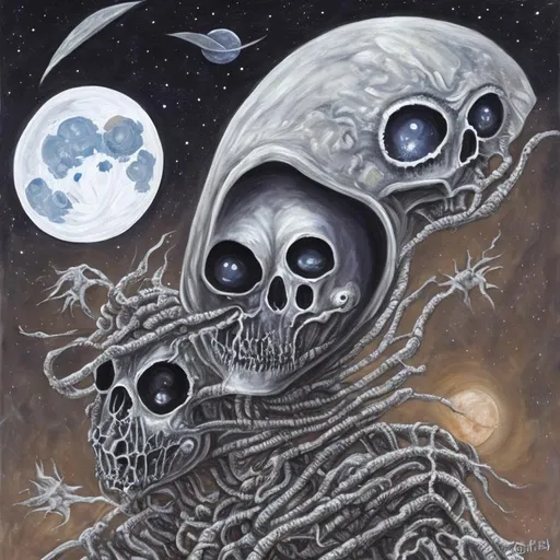 Prompt: painting, moon alien, death metal