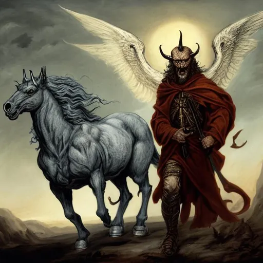 Prompt: satan and a pale horse