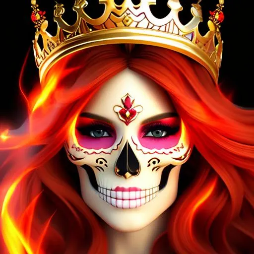 Prompt: Flaming skull wearing a crown anime style