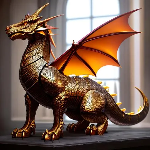 Prompt: Full body of a four-legged quadrupedal medieval dragon, very glossy and shiny, reflective, perfect composition, hyperrealistic, super detailed, 8k, high quality, trending art, trending on artstation, sharp focus, studio photo, intricate details, highly detailed, Trending on Artstation, Cozy wallpaper, Pastel colors, soft lighting