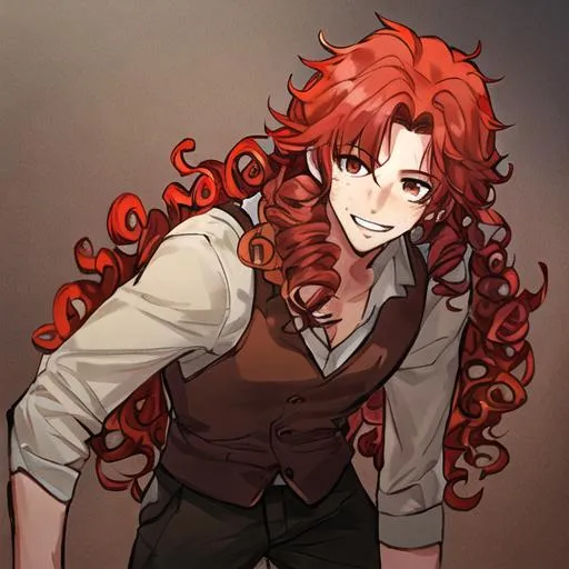 Prompt: male, red curly hair, freckles, brown eyes