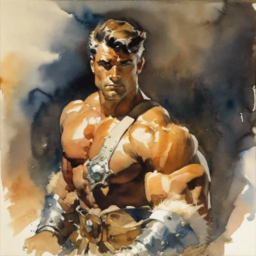 Prompt: artificer,  human, male, burly, gauntlets, muscular, portrait watercolor by Frank Frazetta ssor 16:0 sav 5
-- 750 --q 2 