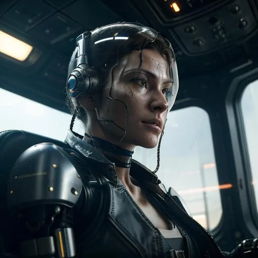 Prompt: Request: Photorealistic Portrait of a Cyborg Spaceship Pilot inspired by Caravaggio's style

Resolution:

8K
Style & Atmosphere:

Photorealism
Deep, somber lighting inspired by Caravaggio's artwork
Cyberpunk-themed setting and environment
Character:

A cyborg pilot of a spaceship
Has cybernetic implants and details
Posed as if lying in a pilot's chair or control capsule
Attire & Equipment:

Transparent suit, revealing some implants and machinery inside the character's body
The suit should look highly technologically advanced with fine details
Surroundings:

The cockpit of a spaceship with numerous screens, indicators, and control panels
The lighting in the cockpit is dim and cool, contrasting with a warm, soft light illuminating the character's face and upper body
Color Grading:

Professional color grading emphasizing deep and saturated shadows in the style of Caravaggio
Additional Remarks:

Please pay special attention to realism and detailing of the cybernetic elements and implants
The lighting should be dramatic and contrasted, highlighting the tense and somber atmosphere of the scene

