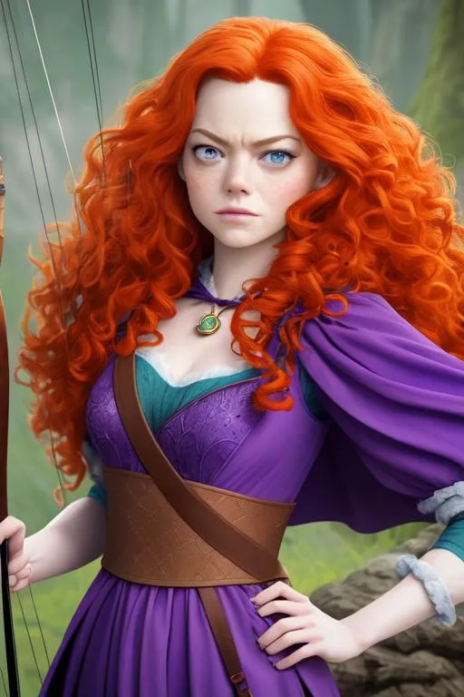 professional close up photo of Emma Stone as Merida...