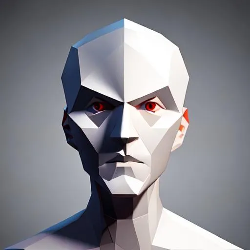 Prompt: Produce a white sculpture of a very low poly human head, +very smooth forehead