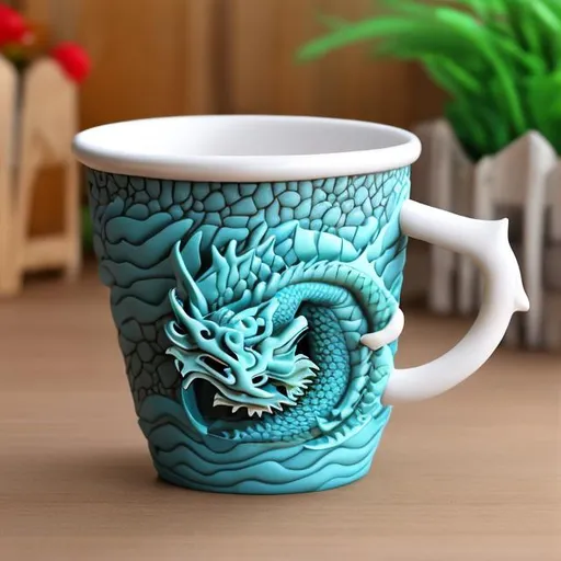 Dragon printed cup with handle
