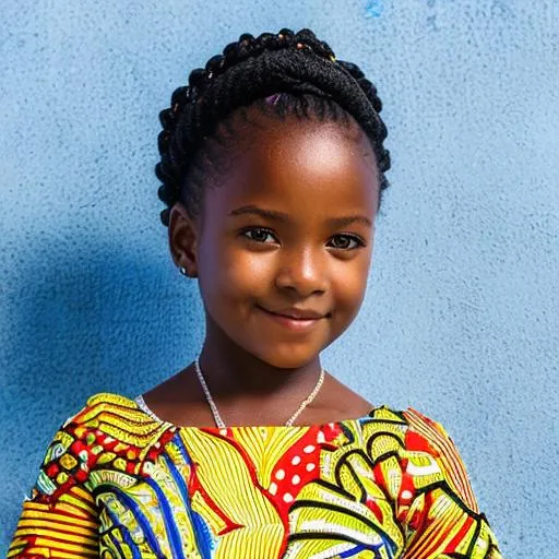 Prompt: Photorealistic portrait of young african girl 7 year-old, 8k, Nikon D850, 70-200mm f/2.8E VR: 185mm, f/2.8, 1/2500s, ISO 160, +0.7EV