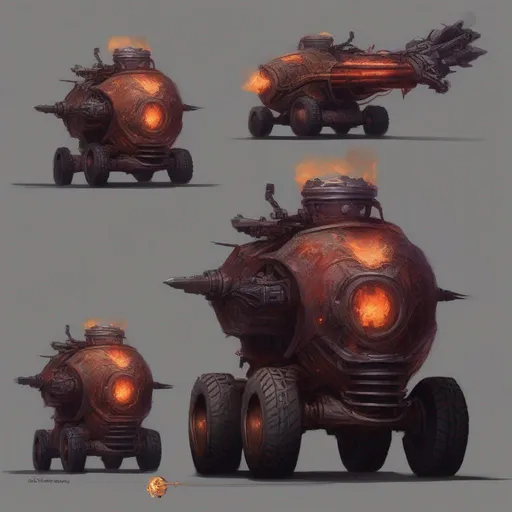 Prompt: Concept art of an Avernus scavenger infernal machine painted like a hot rod