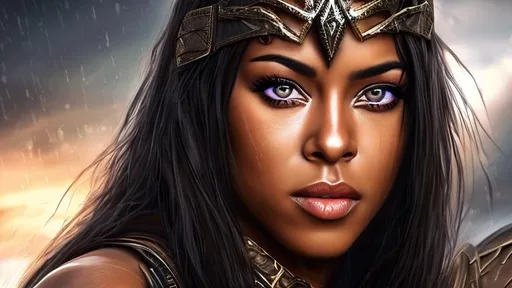 Prompt: High resolution hyperrealistic dynamic image of aaliyah merged with xena the warrior princess, symmetrical detailed photorealistic face, highly detailed, cinematic, uhd, hdr, 64k, full body shots