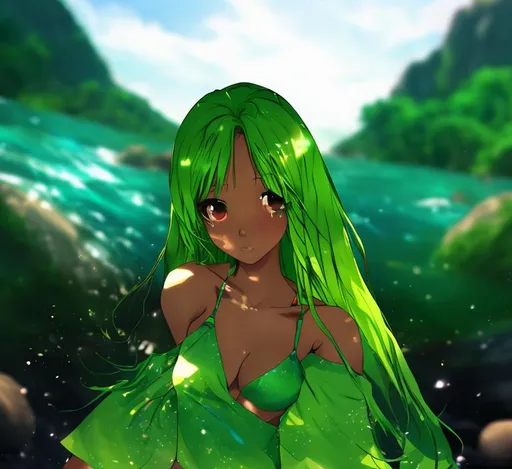 Prompt: Anime, Princess, Ebony Skin, Bikini, Beach, Water,  4k, HD, High Quality, Effect.