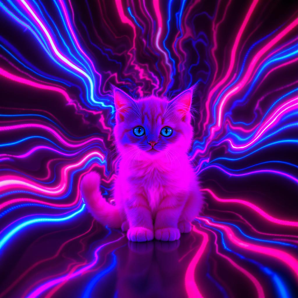 Pink Patch Kitten little pink kitten in a center of a crazy glowing co...