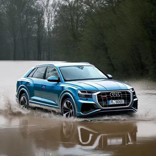 Prompt: Audi Q8 driving while in a flood