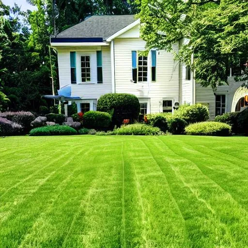 Prompt: a green front lawn that is freshly mowed

