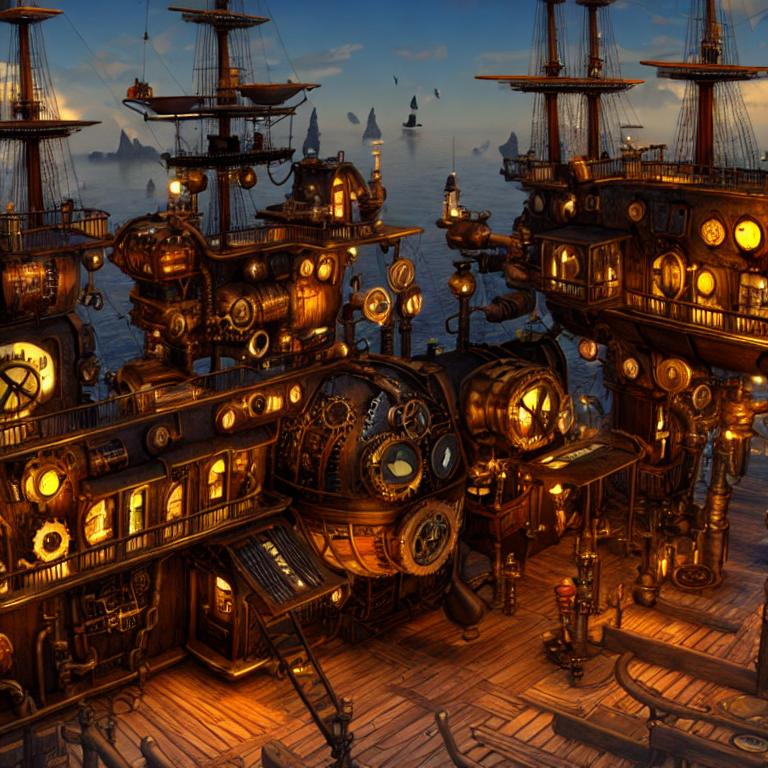 steampunk airsip ship village 8k HDDR