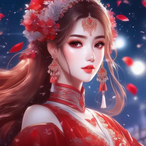 Prompt: 3d anime woman and beautiful pretty art 4k full HD red glitter