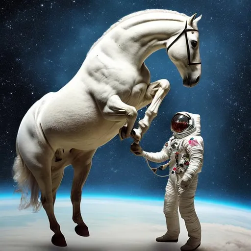 Prompt: an astronaut riding a white horse real photo
