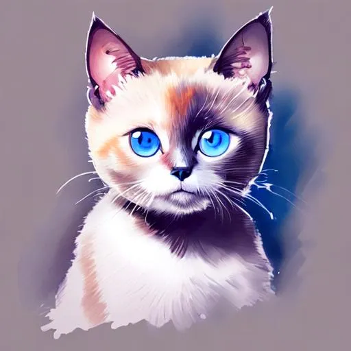 Prompt: Siamese cat, actual cat , cat blue eyes, kawaii, cute, anime, and she is 3 years old. 