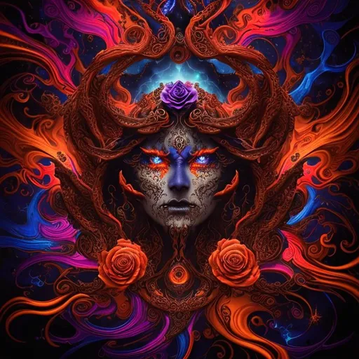 Prompt: beautiful freeform dark chaos epic bold, 3D, HD, {one}({liquid metal {Celtic}Rose} with {Red Blue Orange Brown Yellow}ink), expansive cosmos background,
hyper realistic, super detailed, 64k, high quality, sharp focus, studio photo, intricate details, highly detailed,  --s98500