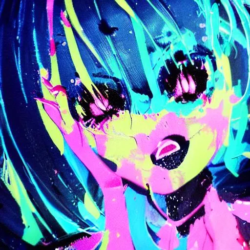 Hyperpop neon anime girl messy paint | OpenArt