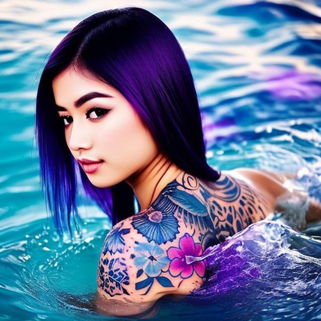 Girl Tattoos Water Bubble Water Purple Hair Openart