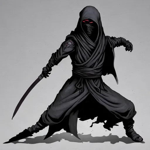 Prompt: A hooded Ninja who's body is made out of shadows