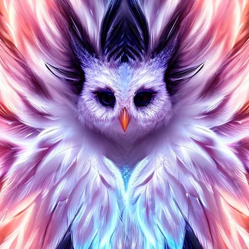 Prompt: A detailed white Owl Goddess, centered, perfect feathers, surreal, hyper-detailed, 64K, UHD, HDR, unreal engine, vivid colors, beautiful, π