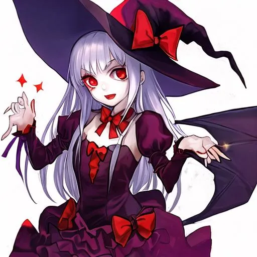 Prompt: young girl vampire with a magic hat
