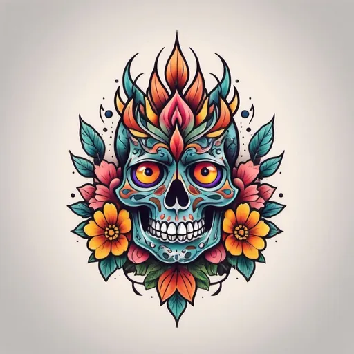 Prompt: colorful and illustrative tattoo logo