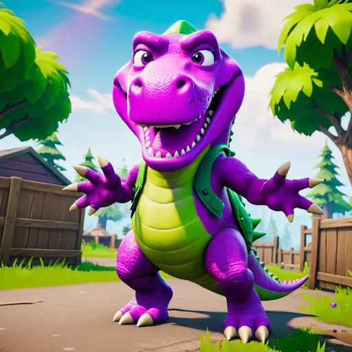 Prompt: Barney the dinosaur in Fortnite as playable character